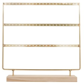 iDopick Earring Holder Jewelry Display Stands, 3-Tier 72 Holes Earring Organizer Stand Jewelry Holder Organizer Wooden Base Women's Jewelry Tower Home and Office Decor For Hanging Earrings (Gold)