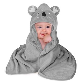 Aolso Baby Hooded Towel, 80 x 80 cm, Baby Bath Towel Set, Baby Towel with Hood, Soft and Absorbent, Coral Fleece Bathrobe for Newborns and Infants, Grey