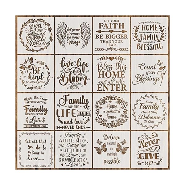 eageus 16 Pieces Inspirational Word Stencils Kit Motivational Stencil Reusabl