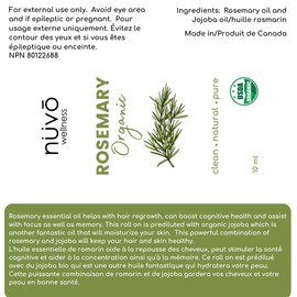 Rosemary Oil for Hair Growth - Blended with Organic Jojoba Oil - Use for Hair Skin Nails - Product of Canada - 10ml