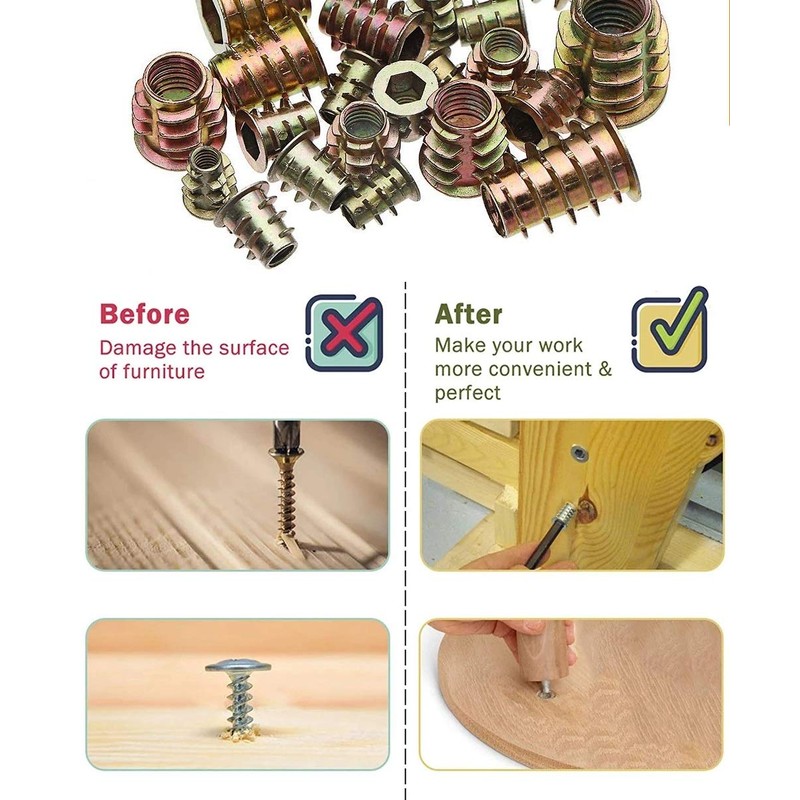 WJMY Screw Nut Threaded Inserts Wood Screw Thread 135 Pieces