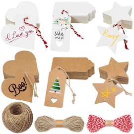 Gift Tags Kraft Paper Labels Gift Tags 300 Pieces Craft Gift Small Cards for Writing on with Jute String for Valentine's Day Wedding Price Tags Name Tags