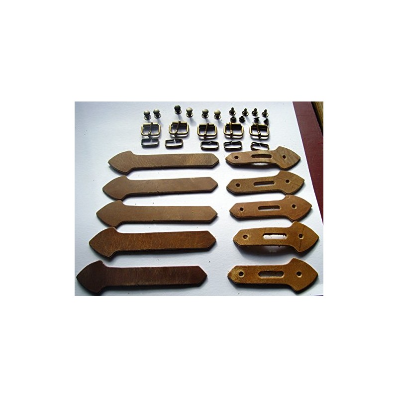 Leather Strap Set with Buckle Brass Rivets 5 Pack for