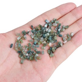 Beadia Natural Moss Agate Stone Tila Beads 5x2mm Rectangle 2-Hole Spacer Beads for DIY Bracelet Earring Making 15"/Strand