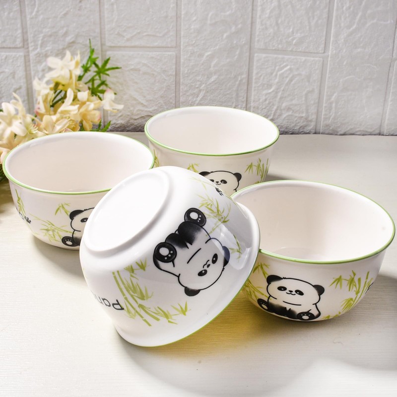 Ceramic Rice Bowls Set of 4, Cute panda Cereal Bowls