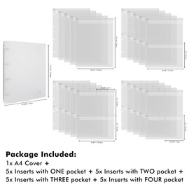 20 Pages A4 4-Rings Clear Stamps Storage Embossing Folder Storage Photo Storage Album Seal Bags Storage Keeper Cards Folder Storage Bag for DIY Scrapbooking Arts Crafts Collecting Bags