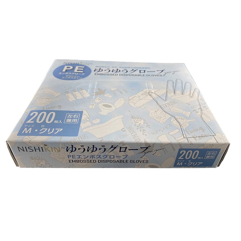 Nishikin Disposable Gloves, Large Capacity, 200 Pieces, Medium Size, PE