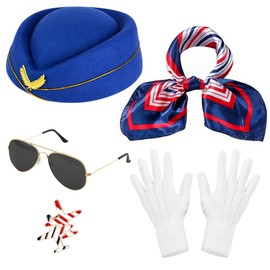 Horolam 5PCS Women's Flight Attendant Costume Accessories, Stewardess Costume Accessories with Hat Scarf Gloves Sunglasses