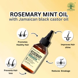 Organic Indus Rosemary Mint Hair Oil for Hair, Scalp, and Brows | Rosemary Oil, Mint Oil, and Jamaican Black Castor Oil for Hair Growth, Scalp Health, and Brow Nourishment | 2fl oz / 60ml Bottle