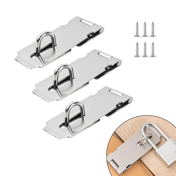 3-Pack Stainless Steel Padlock Hasp Latch 2 Inch, Door Latch