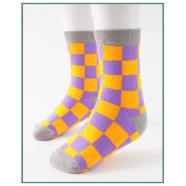 INNERSY Children's Socks Boys & Girls Cotton Children's Socks for Child to Teenager 23-38 EU 5 Pairs, Multicoloured chequered