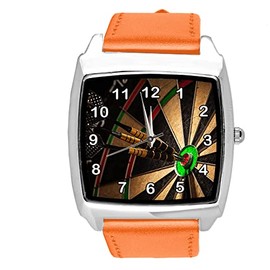 Orange Leather Square Watch for Dart Fans, orange, Strap.