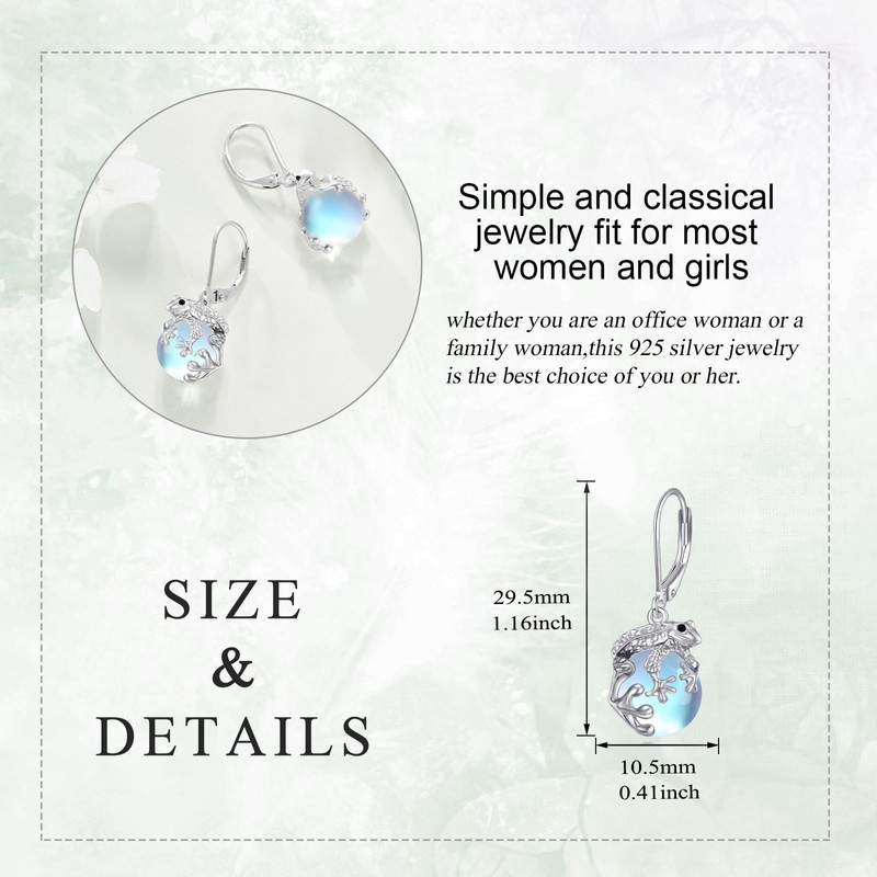Frog Earrings for Women 925 Sterling Silver Moonstone Dangle Earrings