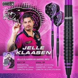 ONE80 Steel Dart Jelle Klaasen The Cobra HD 80% Tungsten Steeltip Dart Steel Dart High Quality Tungsten Dart Set with Shafts and Flights (24 g)