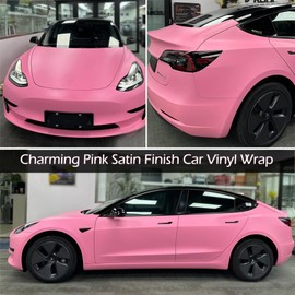 AuMoHall Matte Pink Car Vinyl Wrap Film Charming Pink Satin Finish Self Adhesive DIY Car Body Film for Vehicle Interior Exterior Decoration, 59.84" x 19.68"
