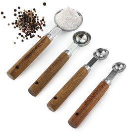Realand Messlöffel-Set, Edelstahl, Messlöffel mit Holzgriff, 1,25 ml, 2,5 ml, 5 ml, 15 ml, Metall-Messlöffel, 4 Stück