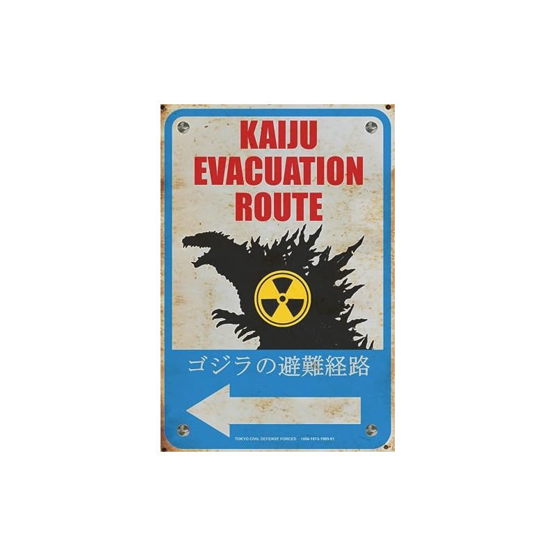 Rusty Barn Sign Sticker: Kaiju Evacuation Route Street Sign