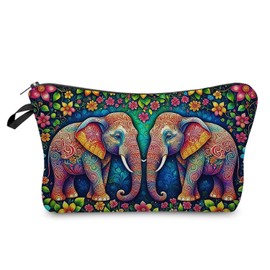 Livel lhood Floral Ethnic Elephant Makeup Bag Cute Small Organizer Zipper Pouch Floral Ethnic Elephant Cosmetic Bag Birthday Present for Women Friends, hzz17552, Small