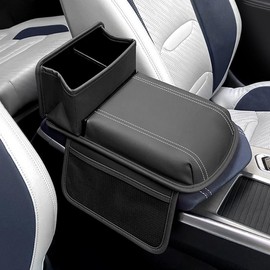 Raksonic Car Center Console Cover Drink Holder Multifunctional Storage Leather Car Armrest Cover Waterproof and Wear Resistant Memory Foam Suitable for Most Cars Black