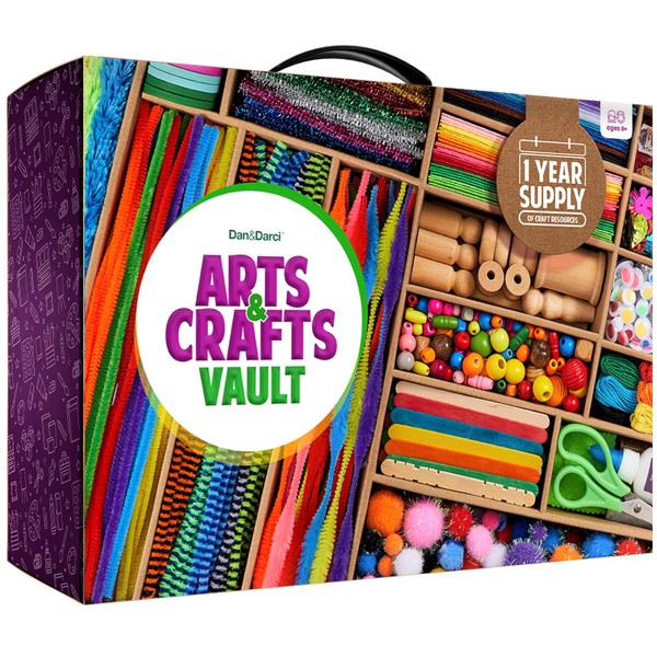 Dan&Darci Arts and Crafts Vault - 1000+ Piece Craft Supplies Kit Library in a Box for Kids Ages 8 9 10 11 & 12 Year Old Girls & Boys - Crafting Set Kits - Gift Ideas for Kids Art Project Activity