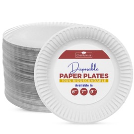 CHEF ROYALE 9-inch, (Pack of 50) Disposable Paper Plates for Parties Heavy Duty White Plates for Hot & Cold Foods - Eco-Friendly & Biodegradable Paper Plates (50, 9")