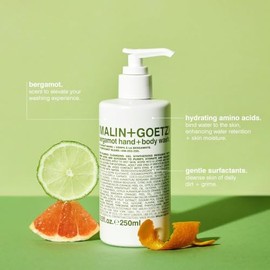 Malin + Goetz Jabón de Manos y Cuerpo de Bergamota - Jabón Corporal Purificante e Hidratante con Bergamota - Gel de Ducha Espumoso - 250 ml