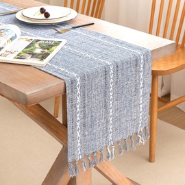 Table Runner, Rustic Farmhouse Linen Waterproof Table Runners for Holiday Party, Dresser Decor and Dining Room Decorations-Blue-14 x90, 6-8 Seats