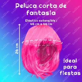 Peluca Lacia Corta Rosa Neón Disfraz Fantasía Fiesta Cosplay