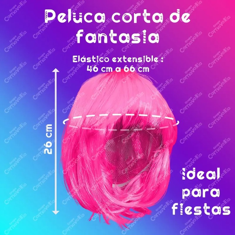 Peluca Lacia Corta Rosa Neón Disfraz Fantasía Fiesta Cosplay