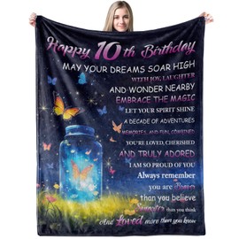 GRESATEK Birthday Gifts for 10 Year Old Girl,10th Birthday Gifts Blanket for Her 10th Birthday Decorations Butterflies Blanket Gifts Ideas for Teen Girl Daughter Sister 50"x60"