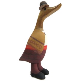 Brave Wings Hand Carved Wooden Bamboo Duck ~ Duck in Traditional Costume 23cm High ~ Ornament Sculpture Figurine Statue Unique Table Decoration Home Decor ~ 1279