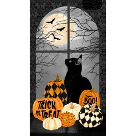 Northcott Black Cat Capers 24114 99 Cat & Pumpkins 24" Panel
