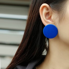 Winssigma Button Earrings, Large Round Acrylic Stud Earrings for Women(Blue Velvet)