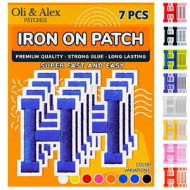 Oli and Alex Iron On Letters 2.4 inch - 7 pcs of H Blue Patches Letters for Clothing - Super Glue - No sew Needed - Embroidery Alphabet Football Team School University - Blue, H