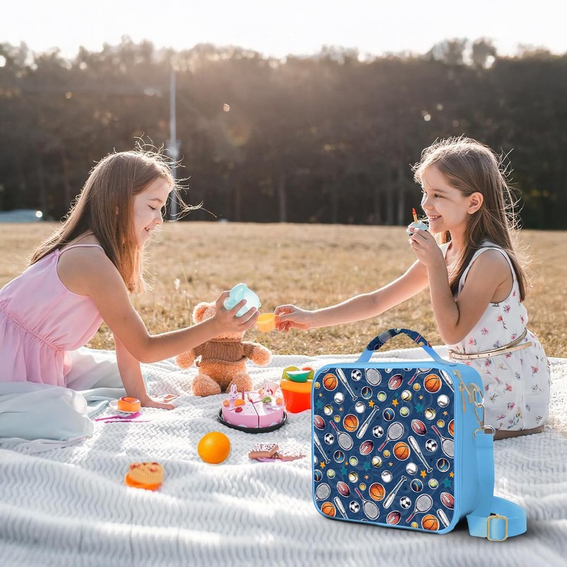 WOBAGMEN Insulated Lunch Box Container for School, Work (blue baseball)