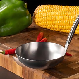 YENXIKU 13.7" Soup Ladle - Soup Spoons Stainless Steel Kitchen Utensils with Long Wooden Handle - Wok Ladle Spoon Perfect for Stirring, Serving Soups and More - Heavy-Duty Metal Serving Spoons