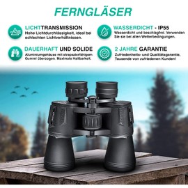 10 x 50 Binoculars for Adults - High Power, Professional HD Binoculars. Very Powerful for Long Range Views and Big Objectives for Clarity. Great for Astronomy, Hunting & Outdoor. Includes Case and