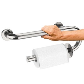 𝐔𝐩𝐠𝐫𝐚𝐝𝐞𝐝 Toilet Grab Bars 16 Inch - Toilet Paper Holder Grab Bar Stainless Steel Knurled Toilet Grab Bars for Seniors Bathtub Bathroom Rails for Elderly Safety Balance Support, Chrome