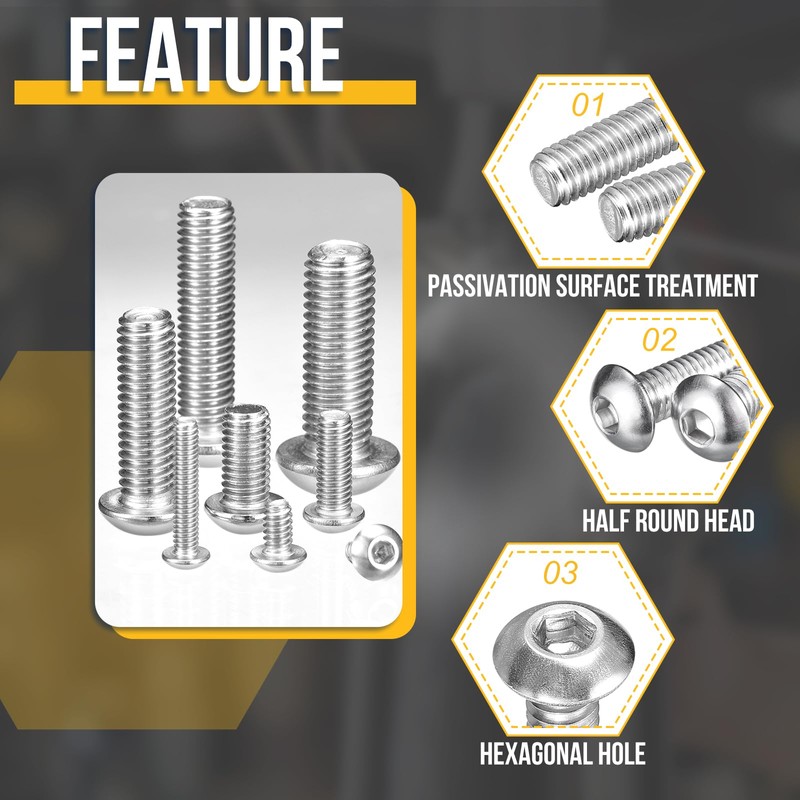 DTGN M5-0.8x40mm ボタンヘッドキャップボルト50個入り ロードバイク マウンテンバイク 自動車 オートバイに最適 304ステンレススチール 白華処理仕上げ 六角ドライブファスナー
