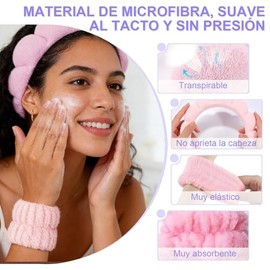 6 Piezas Diademas Skincare para Mujer, Muñequeras Skincare, Suave y absorbente de Skincare Cabello Diademas, Diadema Spa Para el Cuidado de la Piel, Desmaquillaje, Ducha etc (Luz, General)