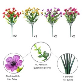 Cherica Plastic Flowers for Outdoors, 8 Bundles Fake Outdoor Artificial Flowers for Outdoors UV Resistant, Fake Plants Artificial Plants Outdoor Plastic Plants, Silk Faux Spring Flowers for Outside