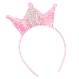 Jaciya 5th Birthday Crown Headband 5th Birthday Decorations for Girl Pink Glitter Hairband Princess Party Decorations