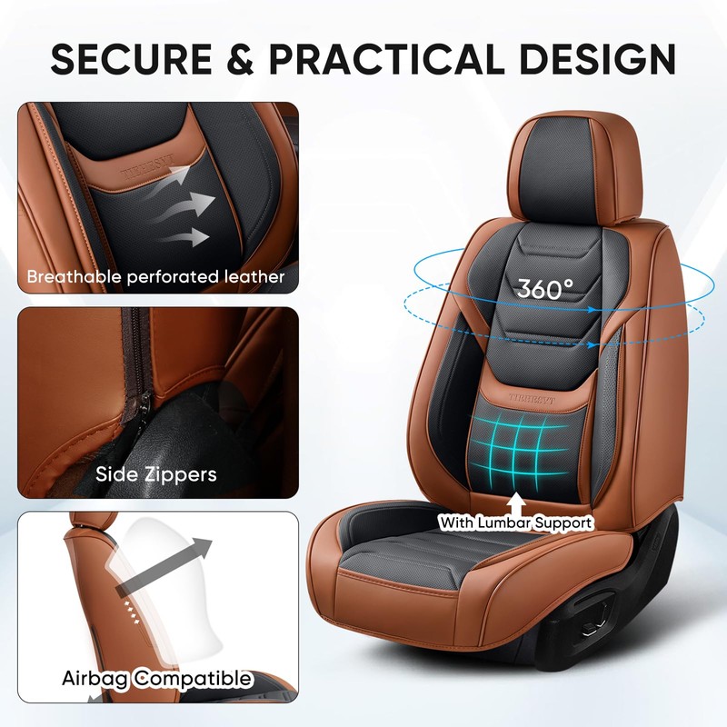 TIEHESYT Leather Car Seat Covers Full Set with Lumbar Support,