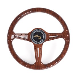 RASTP Walnut Wood Grain Trim Racing Steering Wheel, 13.8''/350MM 6 Bolts Steering Wheel