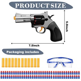 Toy Revolver Gun Soft Bullet Toy Gun, Shell Ejecting Toy Gun Pistol for Kids Boys 8-12, Educational Mode Toys for Outdoor Shooting Games Target Practice (Silver)