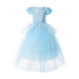 JerrisApparel Girls Princess Costume Puff Sleeve Fancy Birthday Party Dress up (3T, Blue with Accessories)