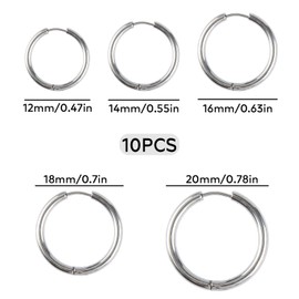 GroveEss 5 Pairs Hoop Earrings,Hypoallergenic Silver Hoop Earrings,12/14/16/18/20MM Unisex Small Earring Hoop Set Gifts for Men Women Girls Cartilage