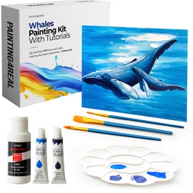 Painting4Real DIY Painting Class Kit for Adults with Video Tutorials: Learn to Paint Whales – How to Paint with Acrylics – Painting & Art Supplies – 9 Piece Acrylic Paint Set