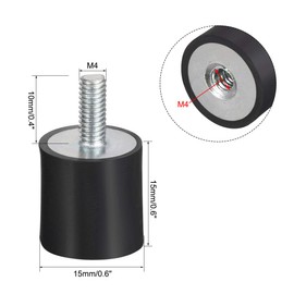 sourcing map M4 Thread Male Female Rubber Mounts,Vibration Isolators,Shock Absorber 15mm x 15mm 4pcs