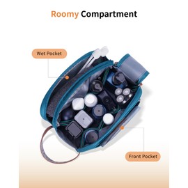 ECOHUB Wash Bag for Men, Water-Resistant Travel Toiletry Bag with Wet Pocket, Recycled Dopp Kit Shaving Bag Fit Full Size Toiletries, Wide-Open Dual Zipper Cosmetic Makeup Organizer Bag, Blue Green